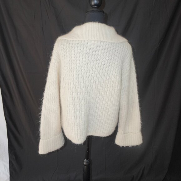 H&M Zip Chunky Alpaca Wool Creme Oversized Cable Knit Funnel Collar Sweater S - Picture 5 of 9